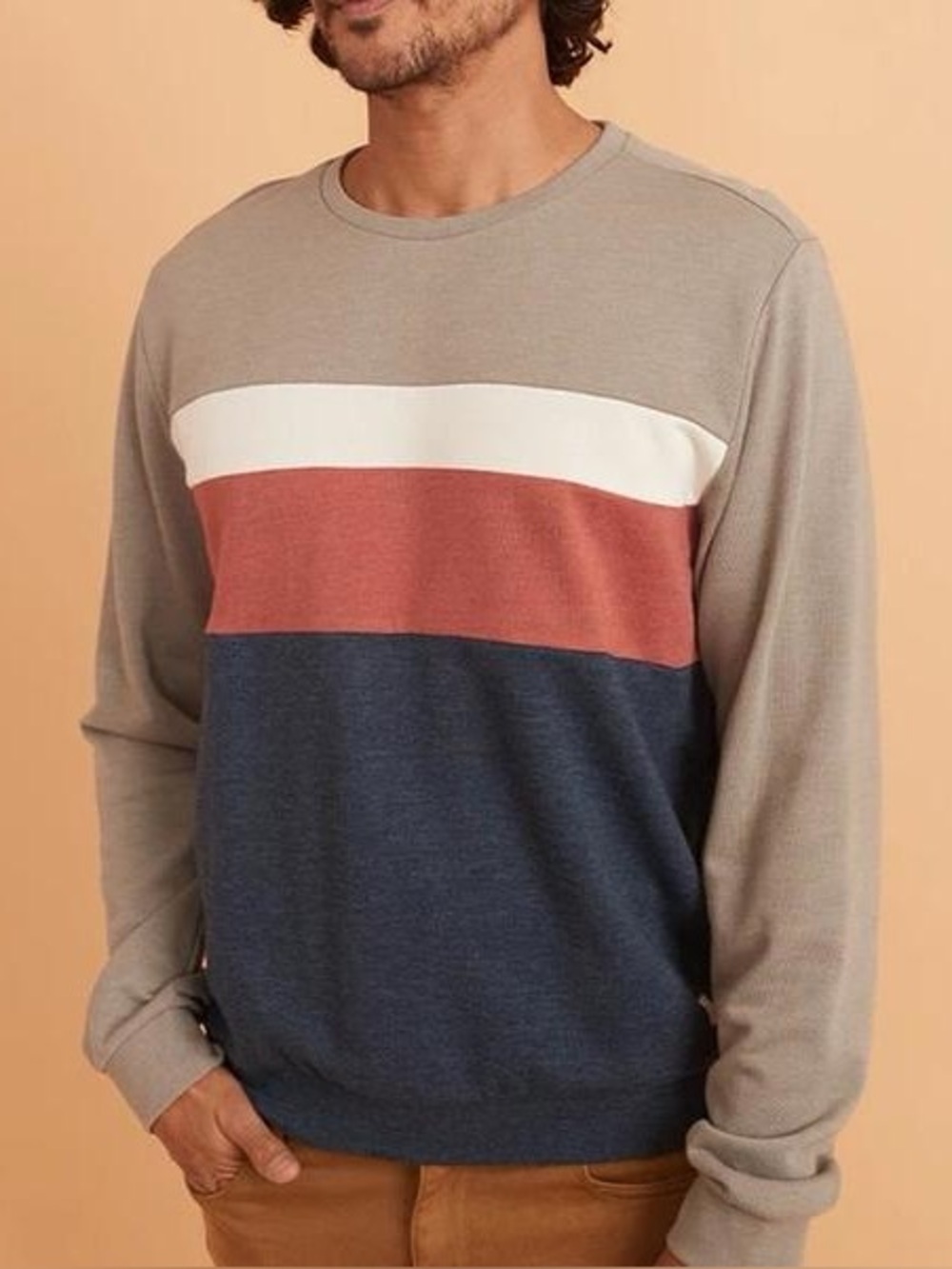 Marine Layer Crewneck Sweater in Gray, Cream, Red, Navy